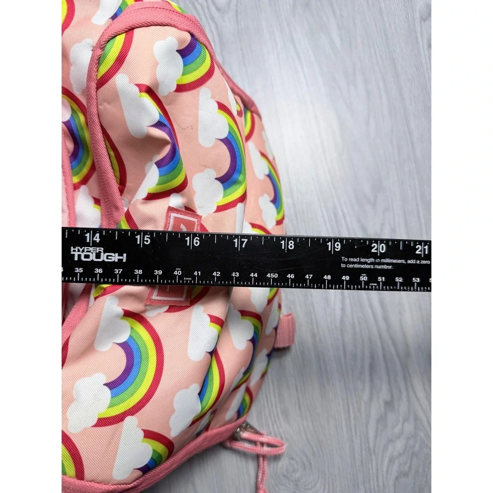 Fuel Rainbow Cloud Print Backpack Pink School Bag with Mesh Pockets and Buckle